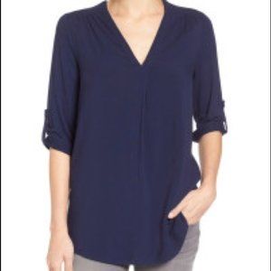 NWT Pleione Dark Purple V-Neck Mixed Media Tunic